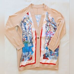 La Maison des Carrés Atelier Print Silk Back Wool Blend Luxury Cardigan Small